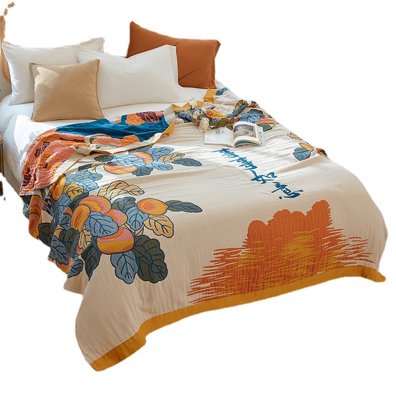 Ethnic Style Pure Cotton Gauze Quilt Lunch Break Sofa Cover Blanket Summer Towel Quilt Pure Cotton Single Double Blanket Bed Sheet