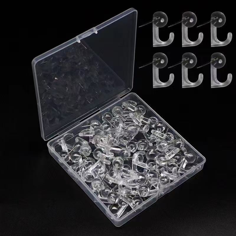 50 Pieces/Box Creative Cute Transparent White and Black Traceless Nail Hooks, Cork Board Fixing Thumbtacks, Plastic Large