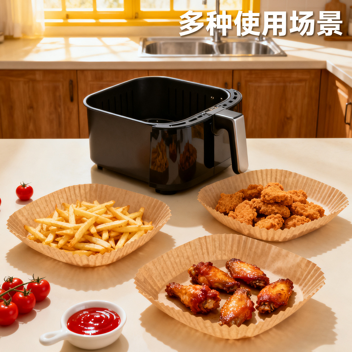 Cross-Border Square Air Fryer Paper Thickened Food Grade Household Baking Oil Paper Oil-Absorbing Paper Air Fryer Paper Holder