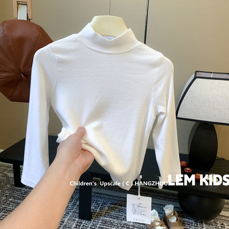 Children's Cashmere Semi-high Collar Base Shirt Autumn and Winter 2025 New High Elastic Long Sleeve Baby T-shirt for Boys and Girls