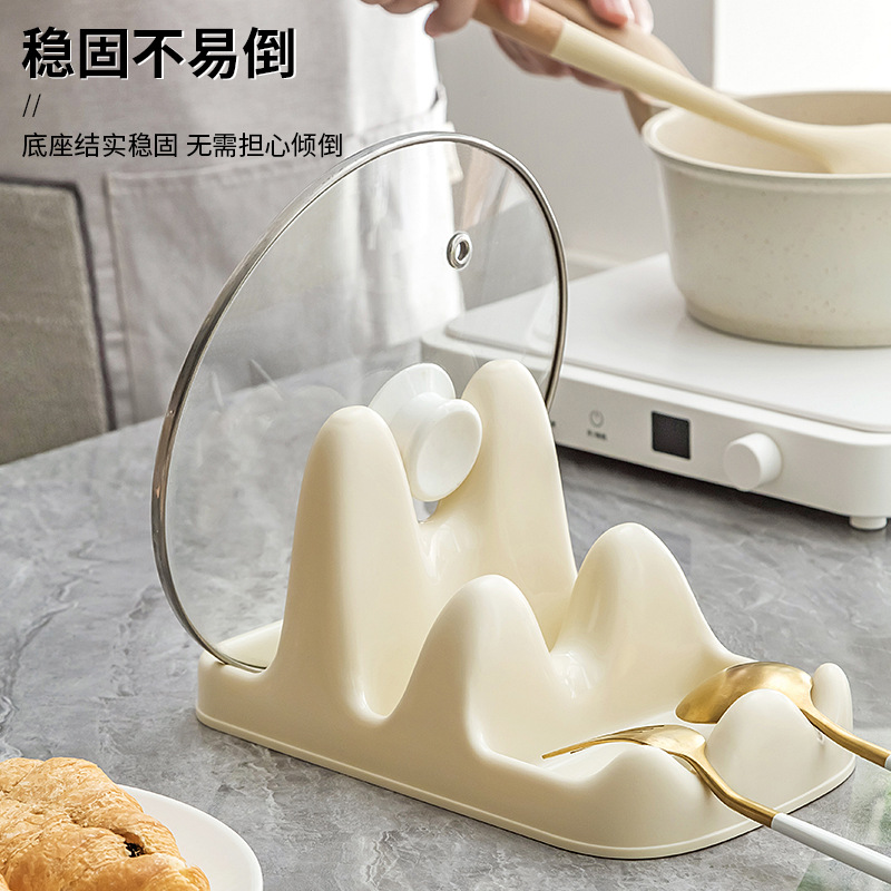 Kitchen Pot Lid Rack Countertop Storage No-Drill Sitting Rack Double-Layer Light Luxury Pot Lid Rack Brick Board Spatula Spoon Organizer