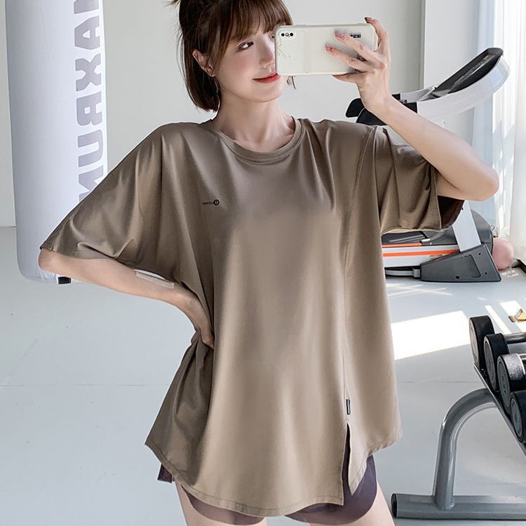 [Customized] Large Size Fitness Clothing Sports Quick-Drying Short-Sleeved T-Shirt Loose Large Size Running Yoga Top Women Summer