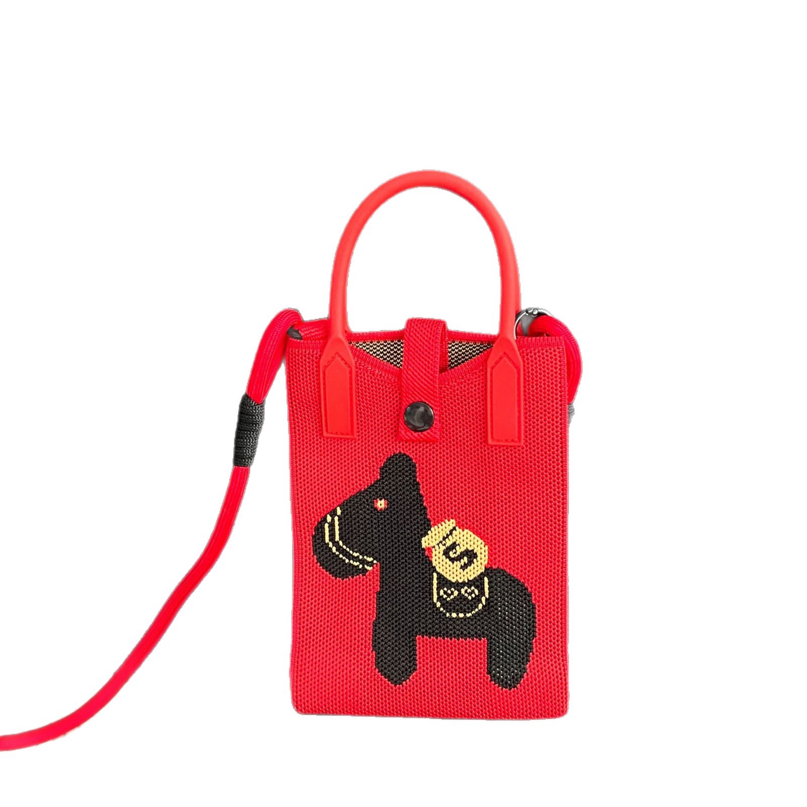 2026 Year of the Horse Spring Festival Red Festive Mobile Phone Bag, Dual-Use Knitted Bag, Can Be Worn Cross-Body or Carried by Hand, Wholesale from Manufacturer