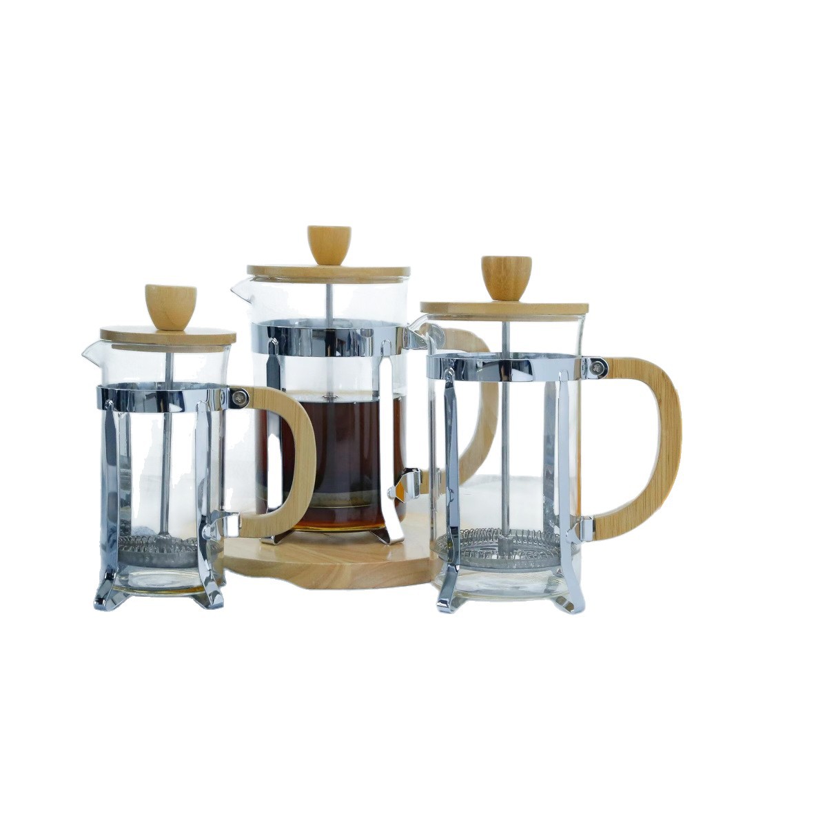 French Press Pot, High Borosilicate Glass, French Press Pot, Coffee Making Utensil, Tea Maker, Iron Frame, Bamboo Wood Cover, French Press Pot