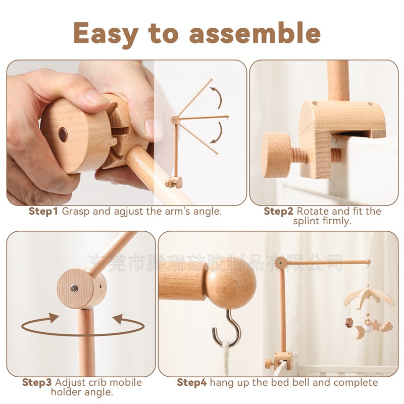 Amazon Wooden Baby Bed Bell Bracket Rotatable Baby Comforting Bracket Floor Hanging Wooden Bed Bell Toy