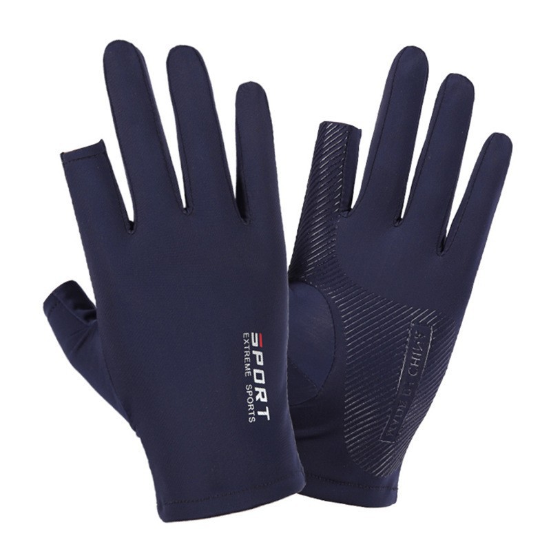 Ready Stock Cycling Gloves Men's Summer Thin Sun Protection Non-Slip Ice Silk Driving Two-Finger Takeaway Fishing Gloves