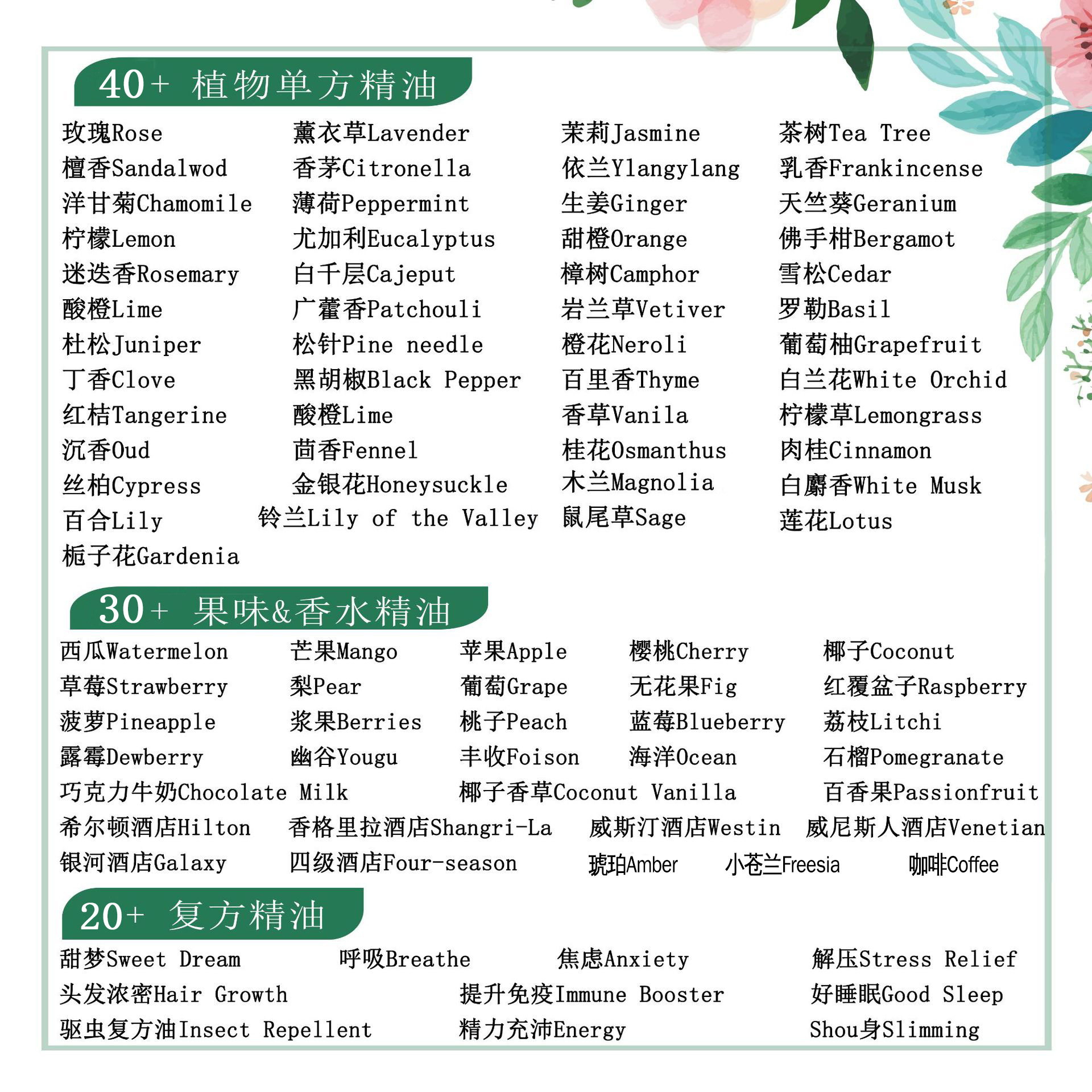 Factory O EM unilateral essential oil lavender rose Jasmine lemon aromatherapy pure essential oil cosmetic raw material car