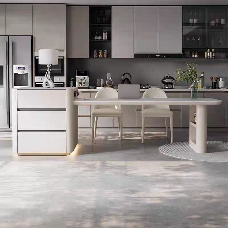 Cream Style Retractable Island Dining Table Slate Tea Table Tea Table Integrated Dining Table and Chairs Light Luxury High-End Combination Simple Home