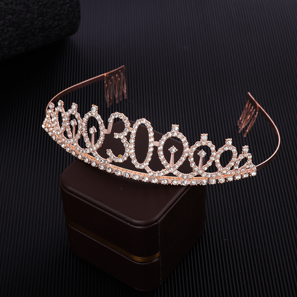 European and American party year-old digital birthday crown rhinestone headband ball hair accessories non-slip cake decoration alloy headband