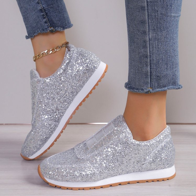 European and American Foreign Trade plus size 2025 New Sequin Cloth Shoes Sports Leisure Women's Shoes Shallow Mouth Flat Round Head Cross-border Hair