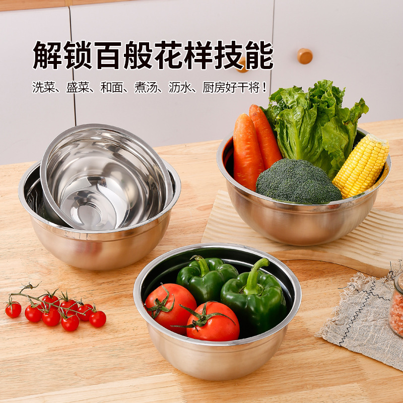 Non-Magnetic Thickeneded Stainless Steel Egg-Beating Basin with Lid, Silicone Bottom, Scaled Baking Salad Basin Bowl, Food-Grade Stainless Steel