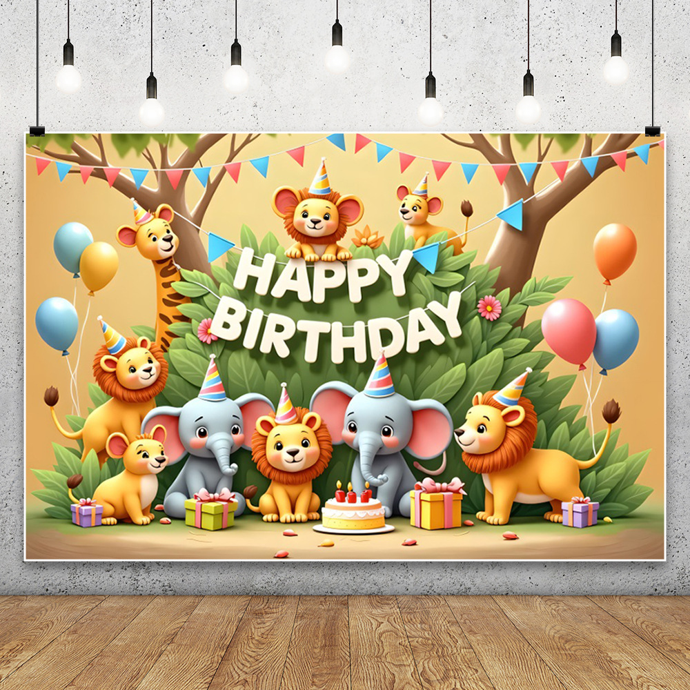 New Cartoon Jungle Zoo Children's Birthday Party Decoration Foreign Trade Cross-Border Photography Background Cloth Banner
