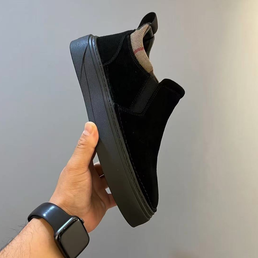 2025 New Autumn and Winter Chelsea Boots for Men, Slip-On Short Boots with Plush Lining for Warmth, Men's Cotton Shoes, Black Casual