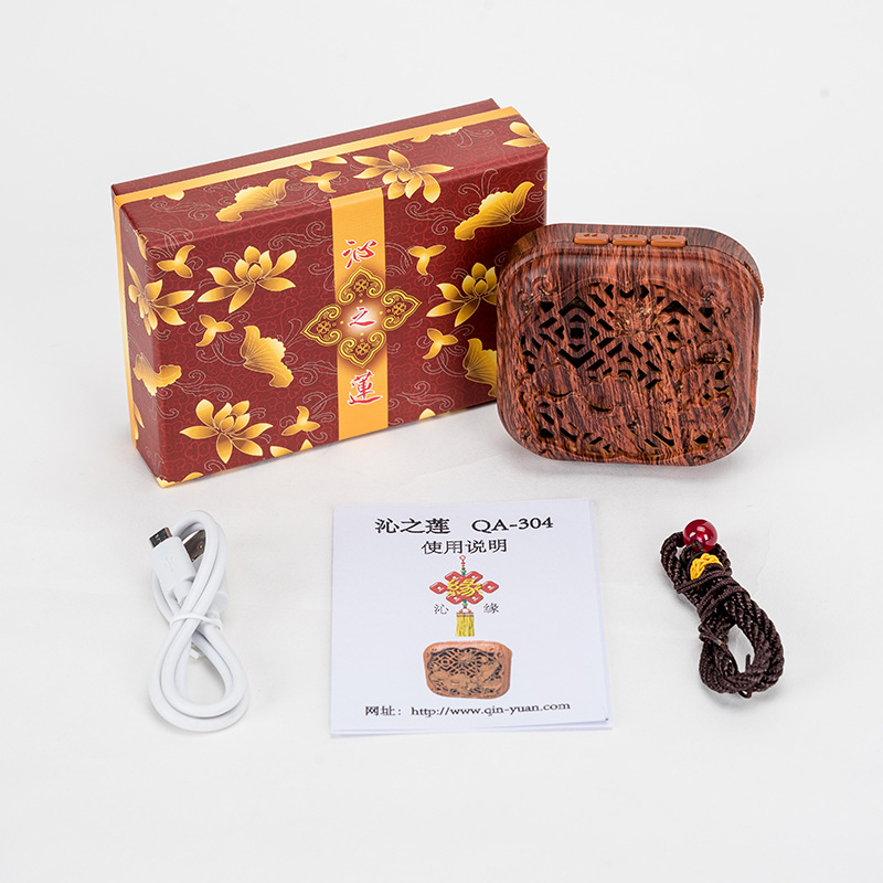 34-in-1 Wooden Art Pattern Hollow Sound Quality High-Volume Plug-In Card Outdoor Speaker Player Recitation Machine Outdoor Portable