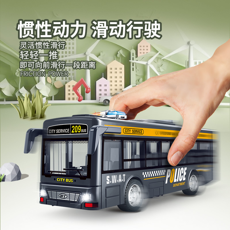 Children's Inertial Sound and Light Music Bus Fire Police Car Engineering Vehicle Kindergarten Boy Small Gift Cross-Border Direct Supply