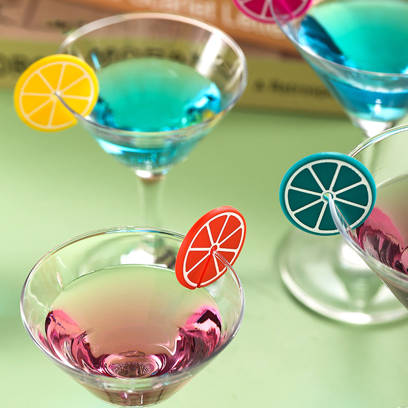 Food Grade Silicone Logo Stickers Orange Red Wine Glass Distinction Logo Party Wine Picks Cocktail Glass Stickers Ready for Sale