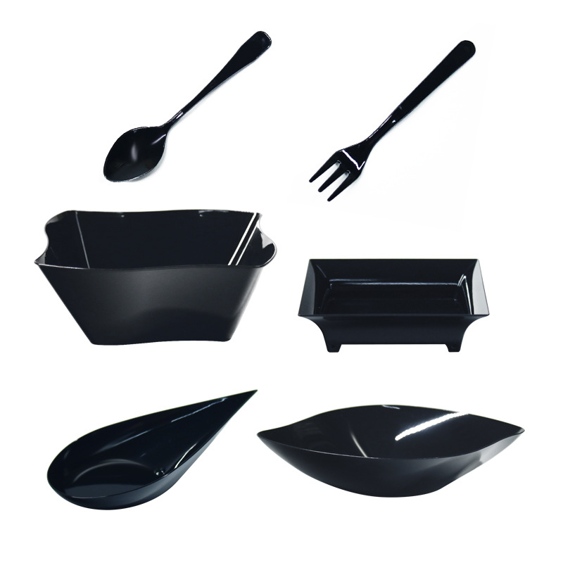 Cross-border Disposable Black Mousse Cup PS Mini Multi-style Appetizer Plate Dessert Dishes Tableware Combination suit
