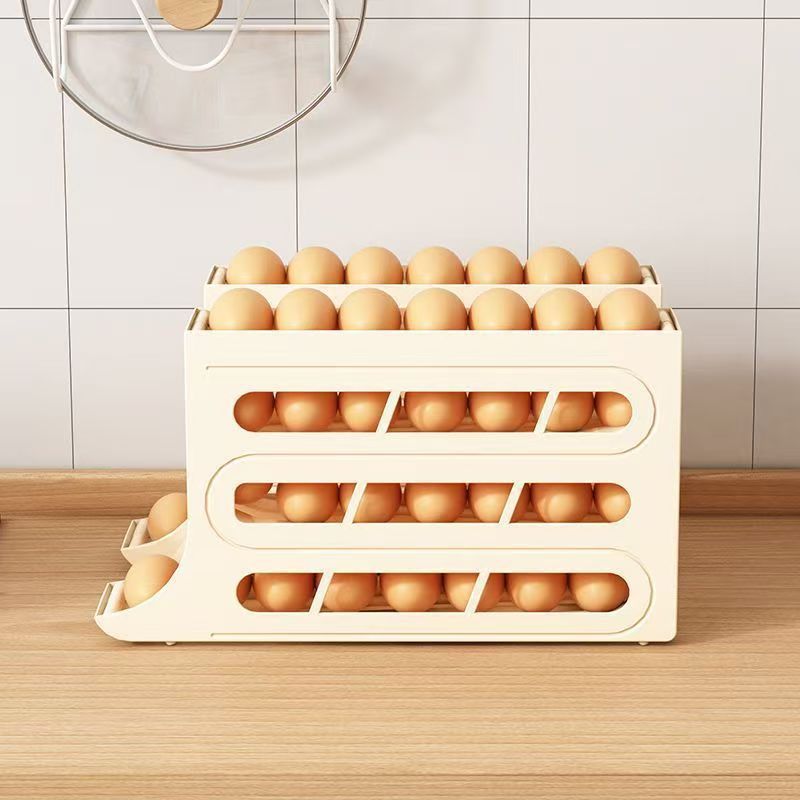 Slide Egg Storage Box for Home Refrigerator Side Door Kitchen Egg Retrieval Tool New Automatic Rolling