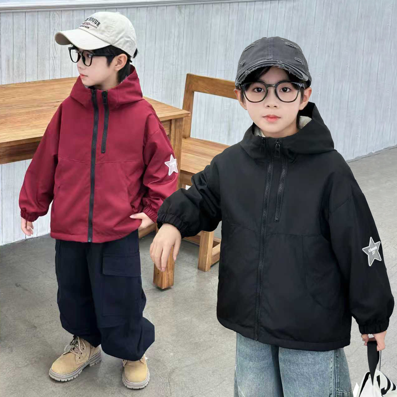 Children's Jacket 2025 Autumn and Winter Boys and Girls Double Zipper Hooded Jacket Baby Kidsren's Casual Tops Big Kidsren's Jacket