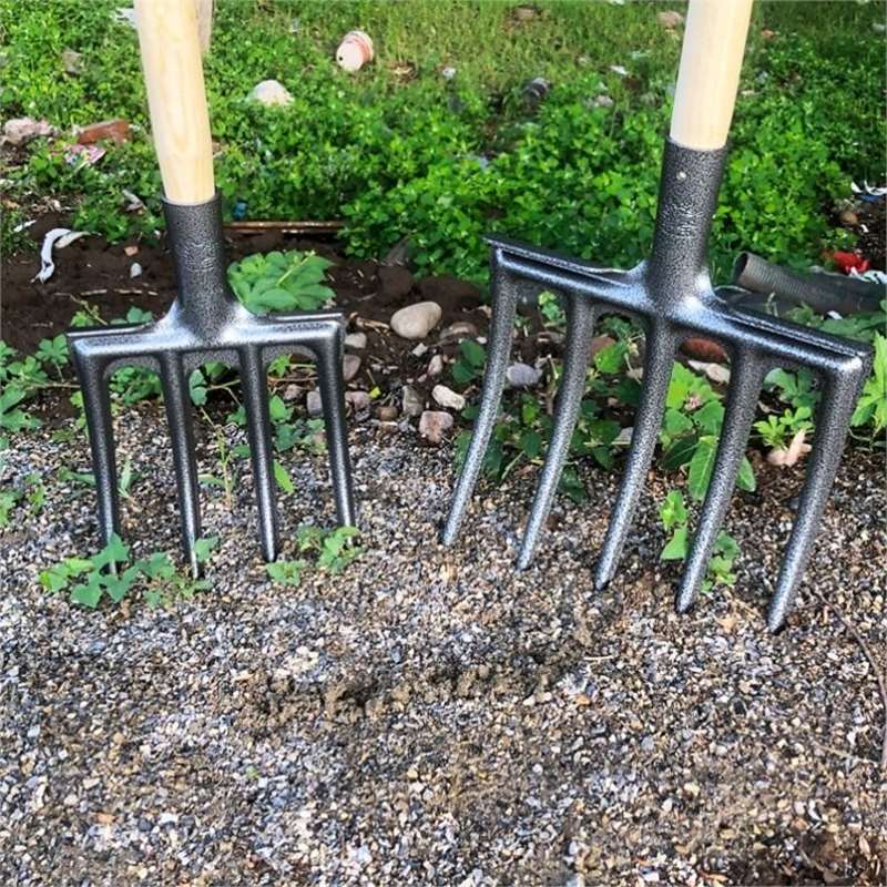 Thickened Manganese Steel Integrated Four-Tooth and Five-Tooth Steel Fork for Turning Soil, Reinforced All-Steel Fork for Digging Onions, Garlic, and Ginger, a Tool for Tilling the Land