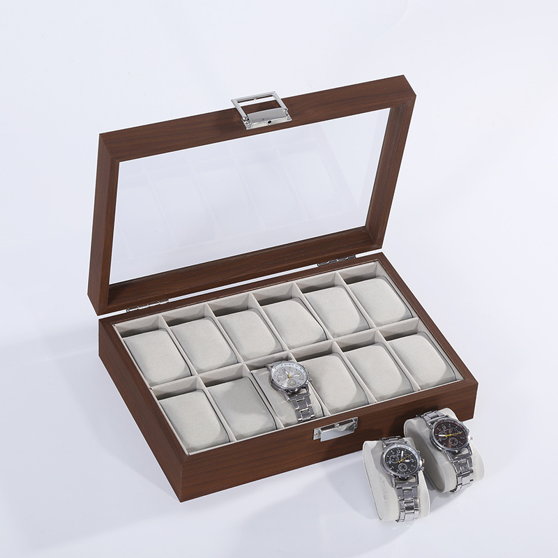Black Walnut Pattern Watch Storage Box with Window, Mechanical Watch Bracelet Walnut Display Box, Wooden Window Design