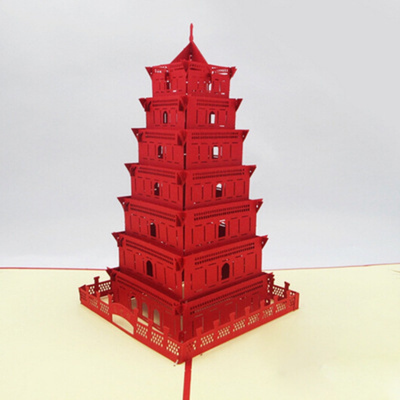 Xi'An Bell Tower 3D Stereo Greeting Card Tourism Commemorative Features Paper-Cut Chinese Style Architectural Business Card Design