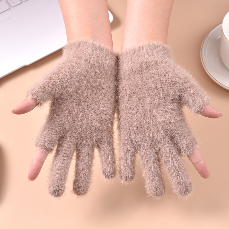 Cross-Border New Product Hot-Selling Anti-Mink Fur Fingerless Warm Fashionable Touchscreen Gloves for Mobile Games for Male and Female Students Knitted Gloves