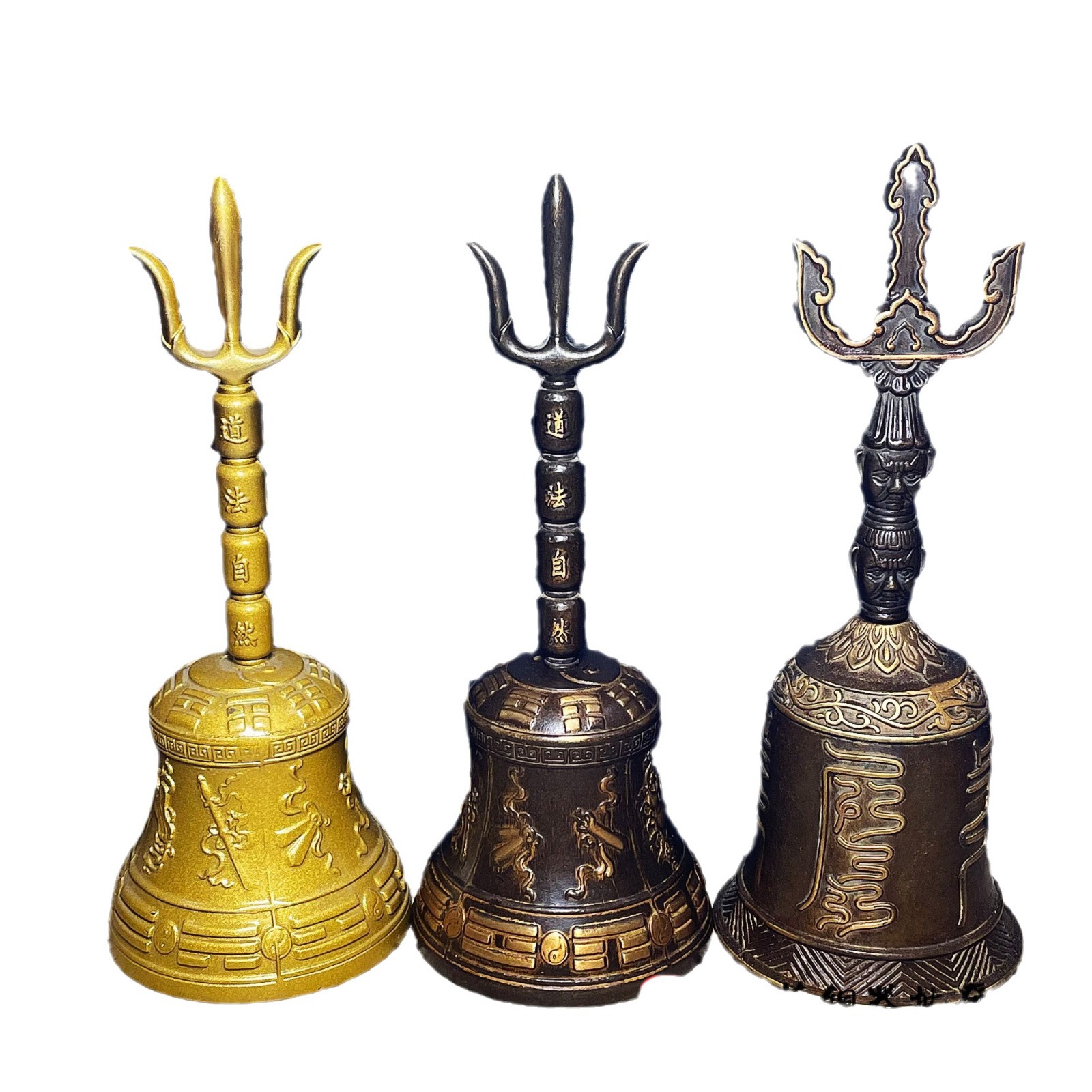 Pure copper eight immortals three clear rattles eight treasures eight diagrams copper three fork bell hand rattles Taoist multiplier copper rattles ornaments wholesale