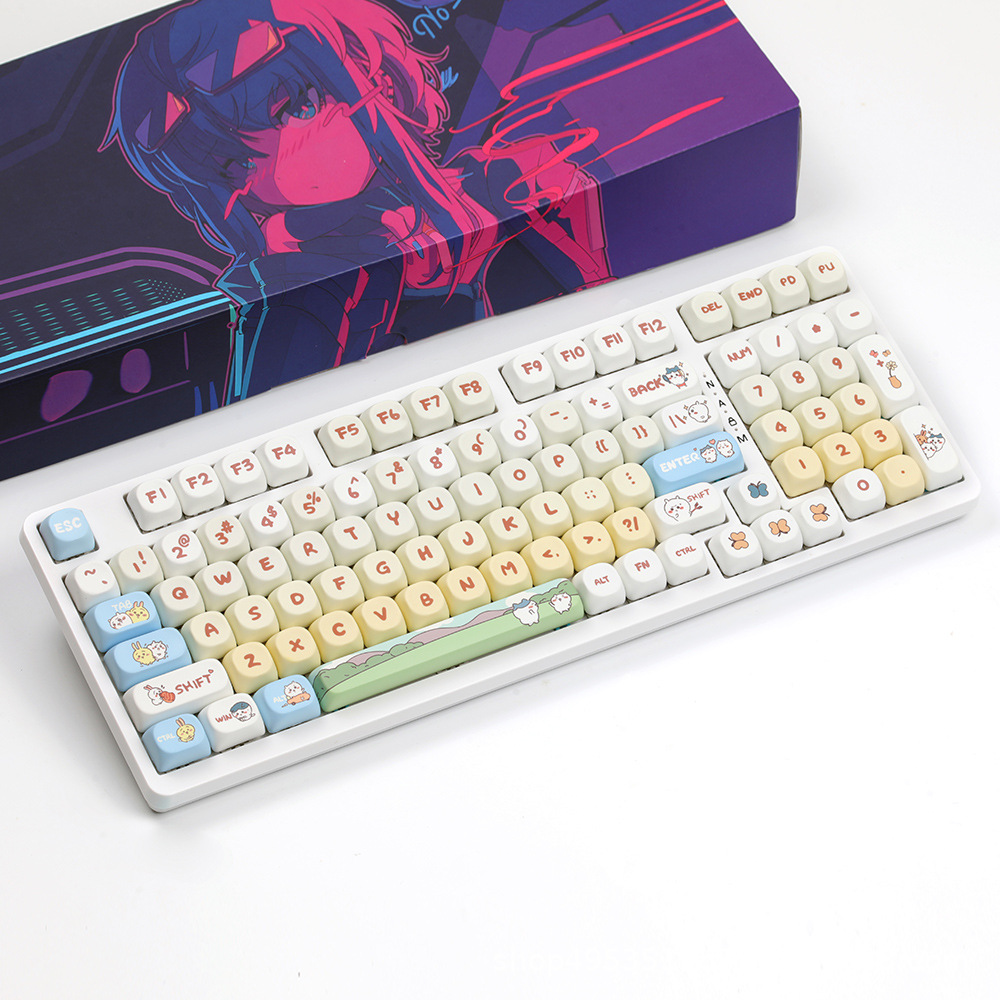 Yellow small eight key cap thermal sublimation process moa height cross hole satellite shaft universal mechanical keyboard opaque