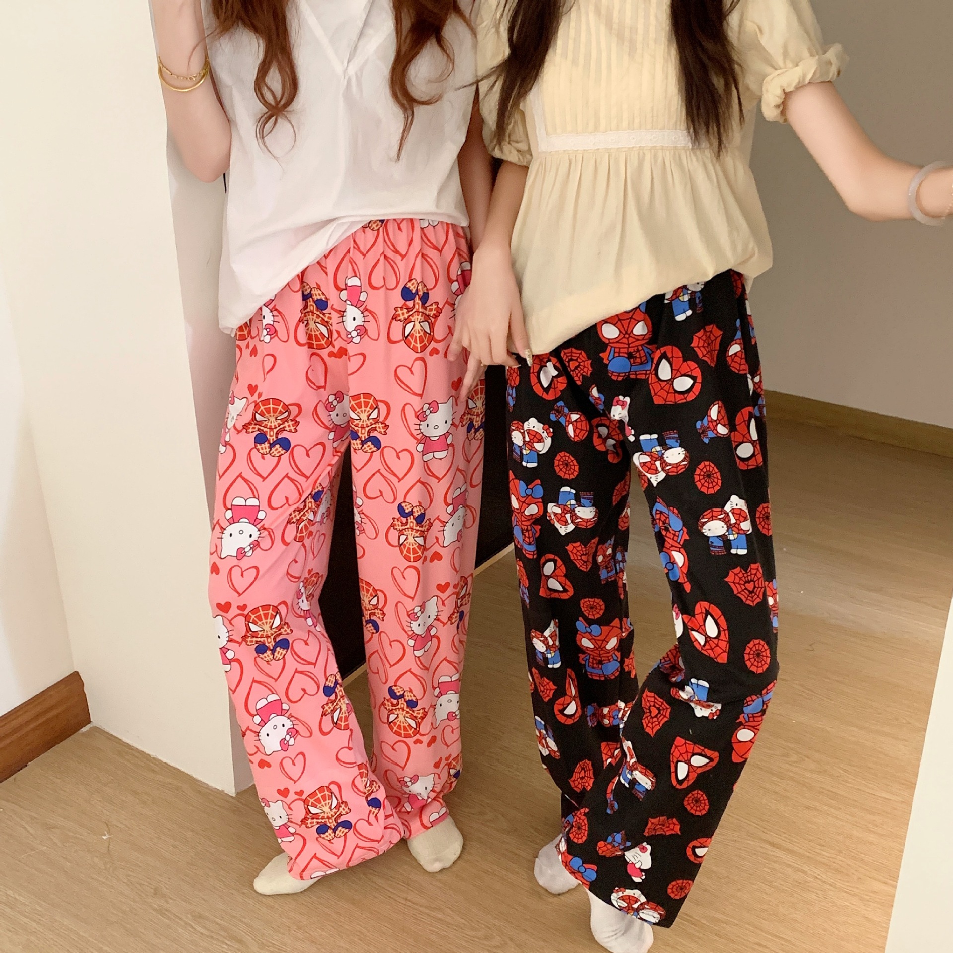 Spring and Summer New Cartoon Cat Pajama Pants Women's Loose Korean Style Home Casual Girlfriend Outfit Pajamas Long Pants