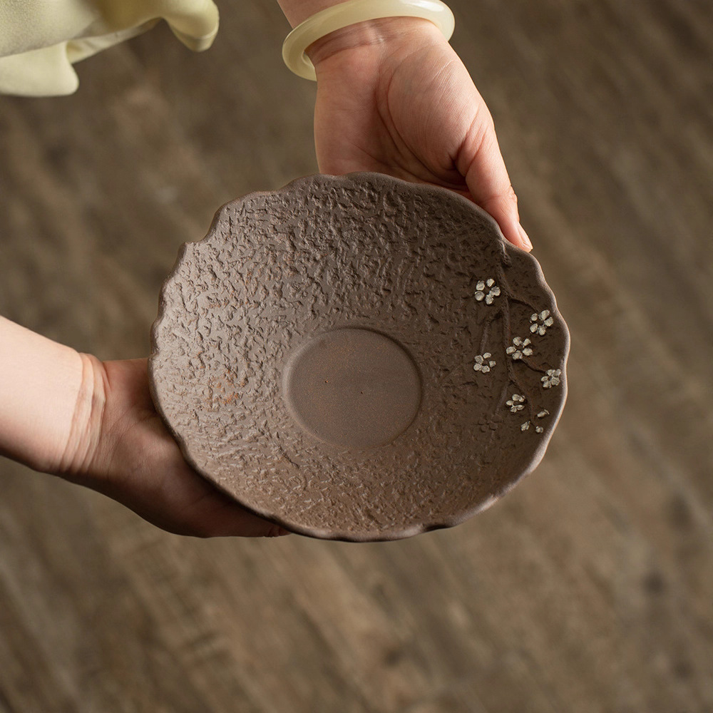 Rough Pottery Unglazed Dry Tea Tray Tea Table Water Storage Chinese Retro Household Base Pot Holder Tray Pot Holder Fruit Plate