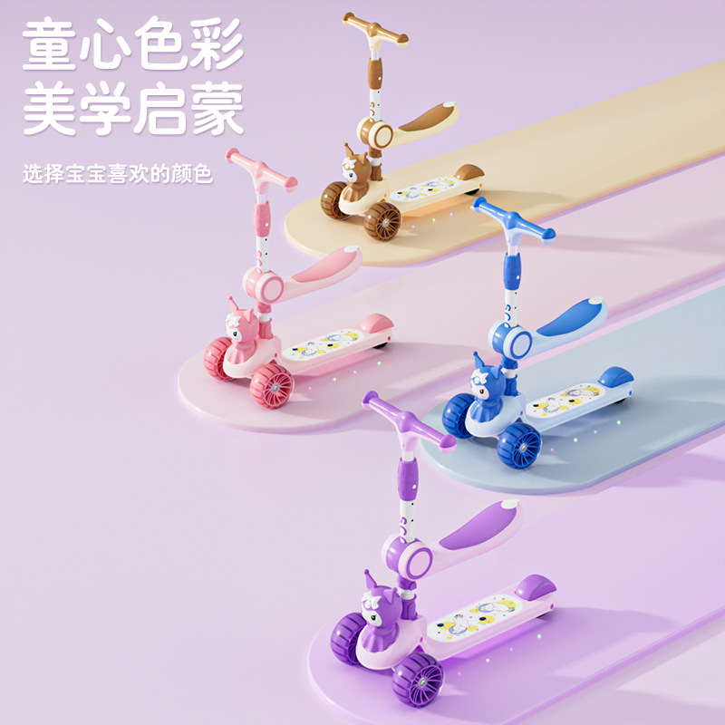 Scooter for Kidsren 2-6-10 Years Old, Three-In-One Rideable and Sitable Scooter for Boys and Girls, Music Flash Scooter