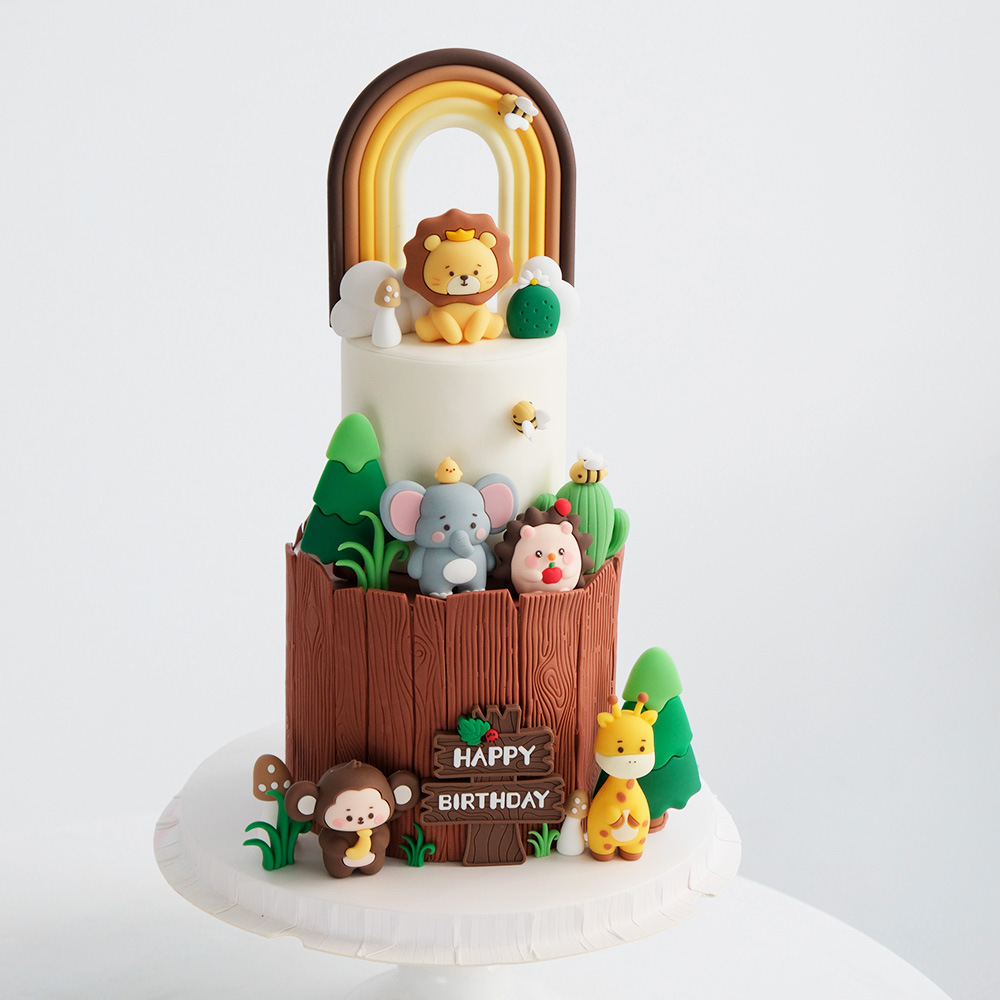 Mori Small Animal Soft Rubber Cake Decoration Ornaments Forest Lion Giraffe Elephant Monkey Leaf Cactus Hedgehog