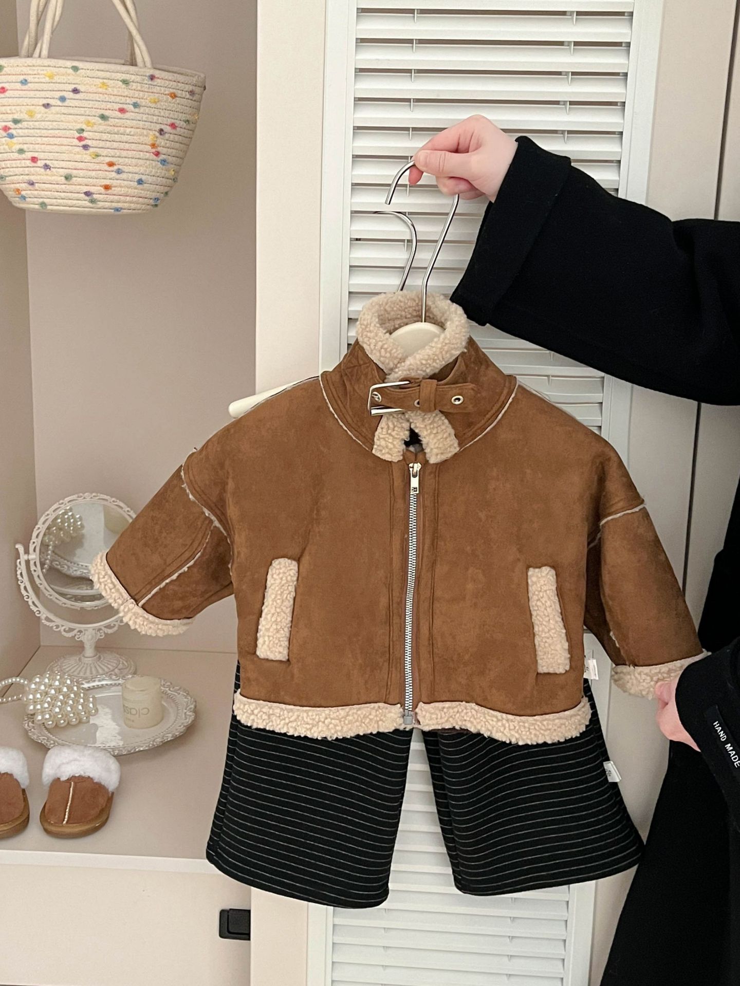 Baby Girl Street-Style Fur Integrated Fleece Jacket Winter New Thick Lamb Wool Coat Motorcycle Jacket