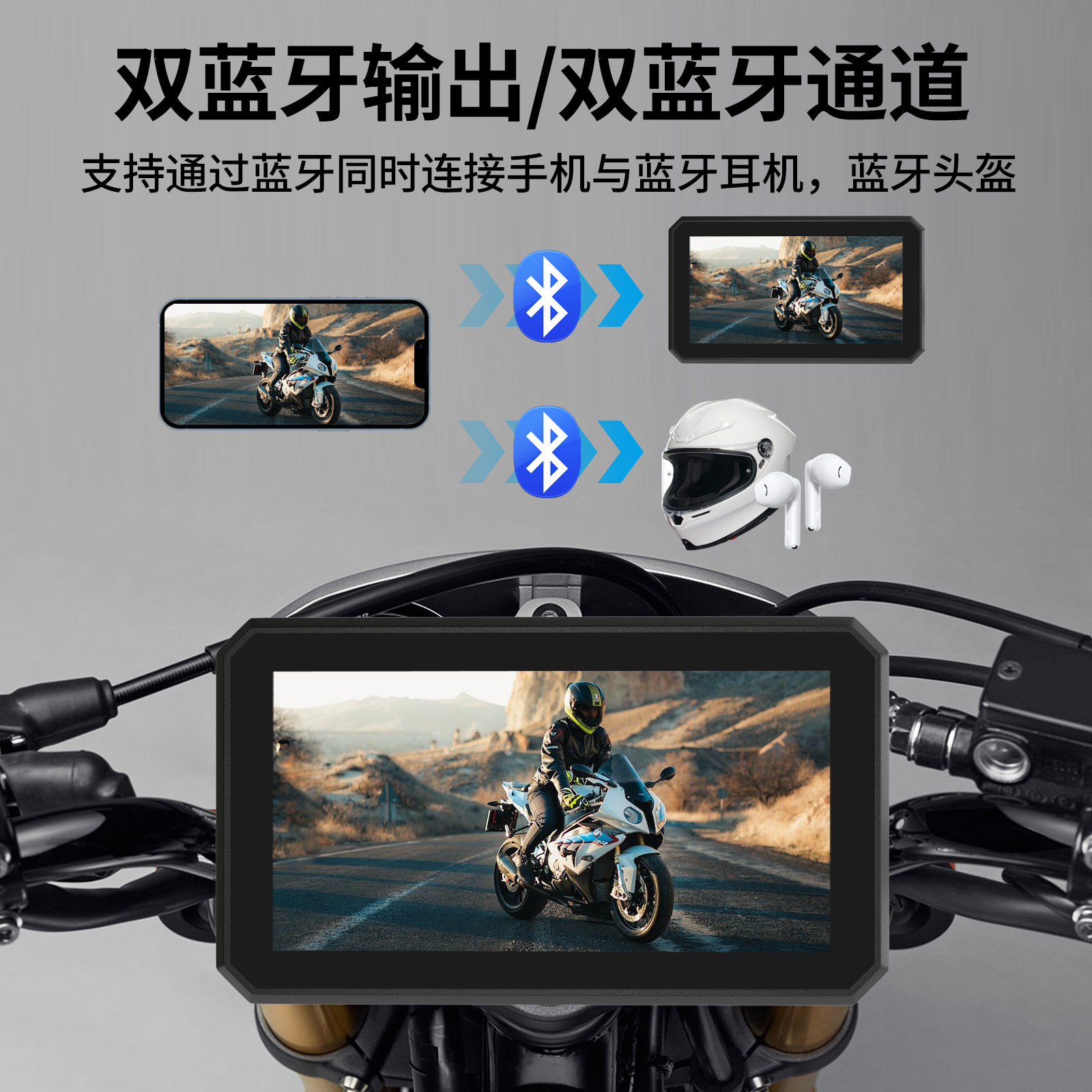 Waterproof 5.5 inch large screen car navigator motorcycle recorder carplay projection screen tire pressure before and after double recording