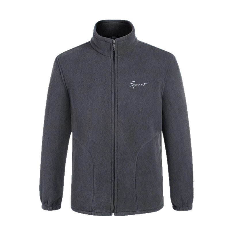 New Polar Fleece Men's Stand-Up Collar Zipper Cardigan Jacket Autumn and Winter Men's Thickeneded Warm Polar Fleece Pure Color Sweatshirt