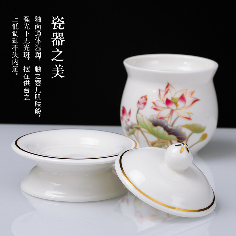 Painted Ceramic Lotus Supply suit Monastery Household Buddha Ritual Fruit Plate Water Supply Cup Buddha Hall Tribute Ornaments Wholesale