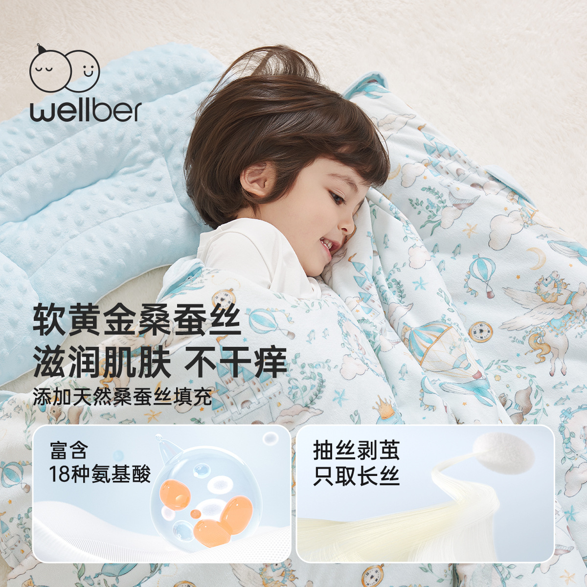 Wilberu Kidsren's Anti-Kick Quilt 25 Years New Spring & Fall Anti-Cold Quilt Printed Knitted Silk Sleeping Bag Category a