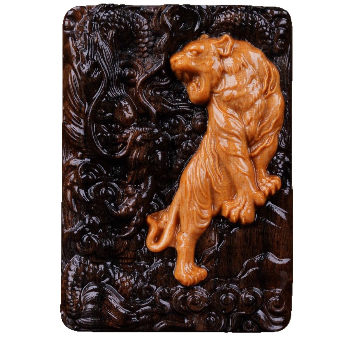 Agarwood Inlaid Barbie Sandalwood Plaque Handle Piece, Dragon and Tiger Chinese Style Toy Piece, Chinese Style Pendant, Toy Wood Carving