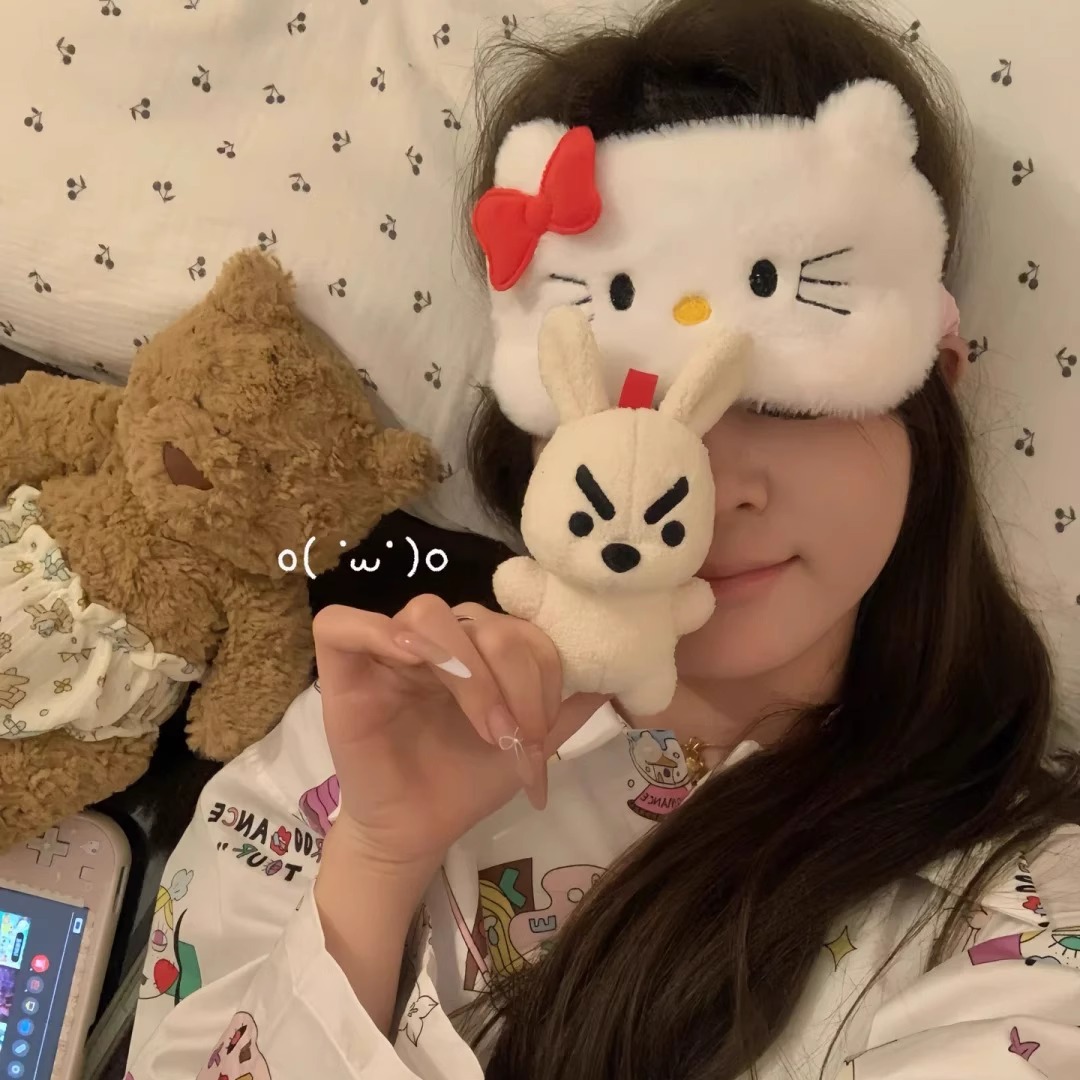 Ins Style Girly Heart Kitty Cute Eye Mask Sleep Plush Soft Eye Mask Nap Blackout Elastic Sleep