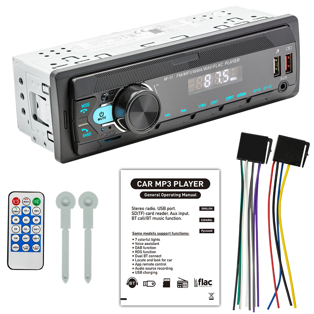 New 12V Car Mp3 Player Bluetooth Hands-Free Fm Car Radio Colorful Light Audio Central Control Modification