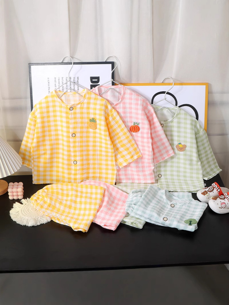Boys and Girls Cloud Cotton Home Clothes Set Summer Cardigan Cartoon Kidsren's Pajamas Tops Pants Spring & Fall Two-Piece Set