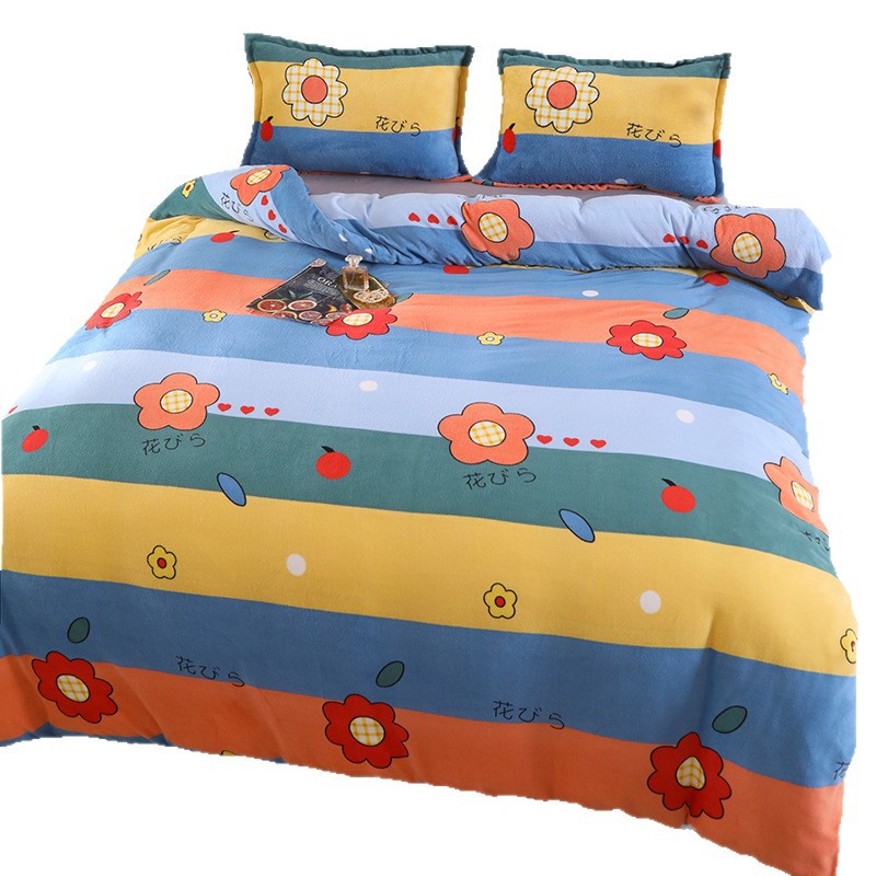 Autumn and Winter Milk Velvet Duvet Cover for Bed, Single Piece, Thickened and Fleece-Lined, Double-Sided Coral Fleece Duvet Cover, Flannel, Suitable for Student Dormitories