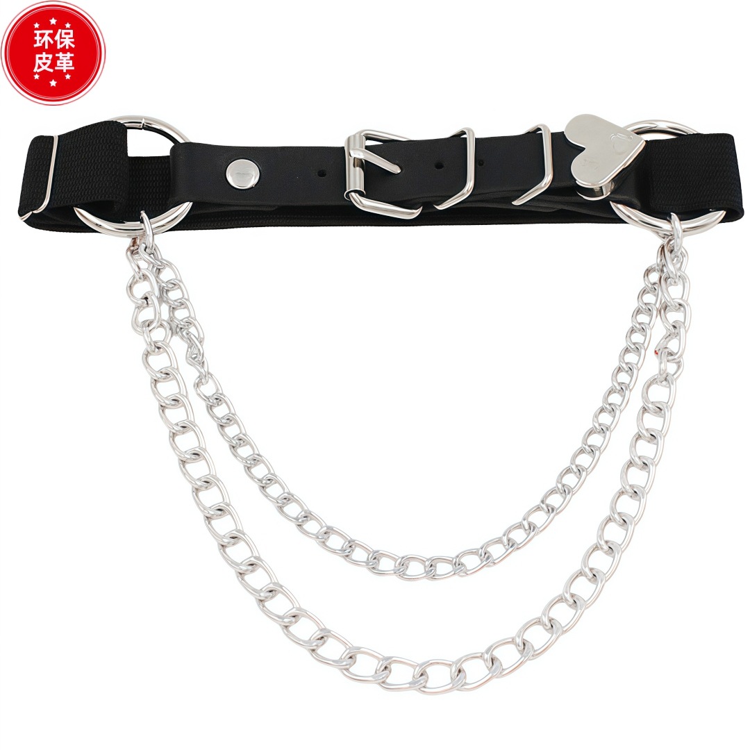 Eco-Friendly Pu Leather European and American Punk Gothic Style Pu Leather Irregular Garter Belt Heart-Shaped Chain Elastic Leg Ring