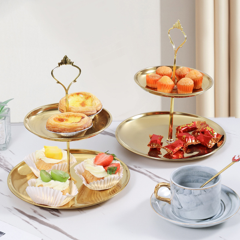 Cross-Border French High-Looking Stainless Steel Cake Stand for Home Wedding Restaurant Hotel Living Room Christmas Decoration Coffee Table