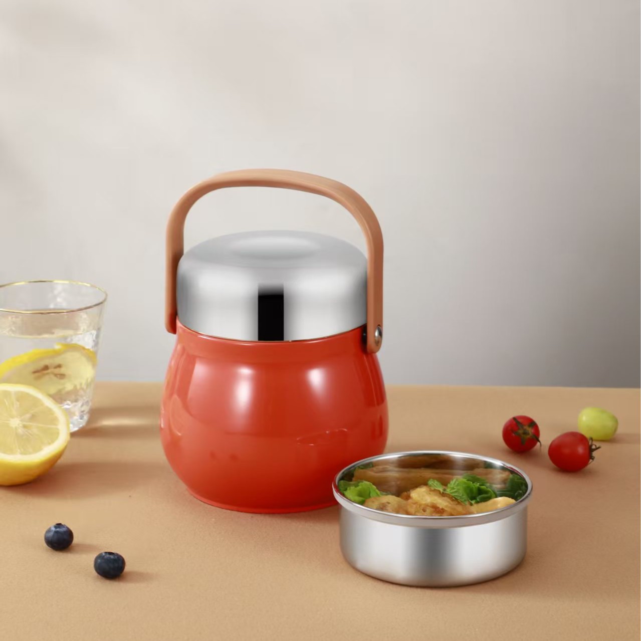 Cute Thermal Lunch Pot with Rice, Suitable for Home and Office Use, Portable Stainless Steel Insulated Lunch Box for Students