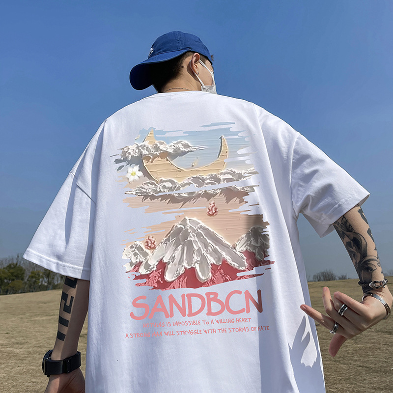 Футболка с коротким рукавом для мужчин, летняя, американская, модная, свободная, большая размерность, универсальная