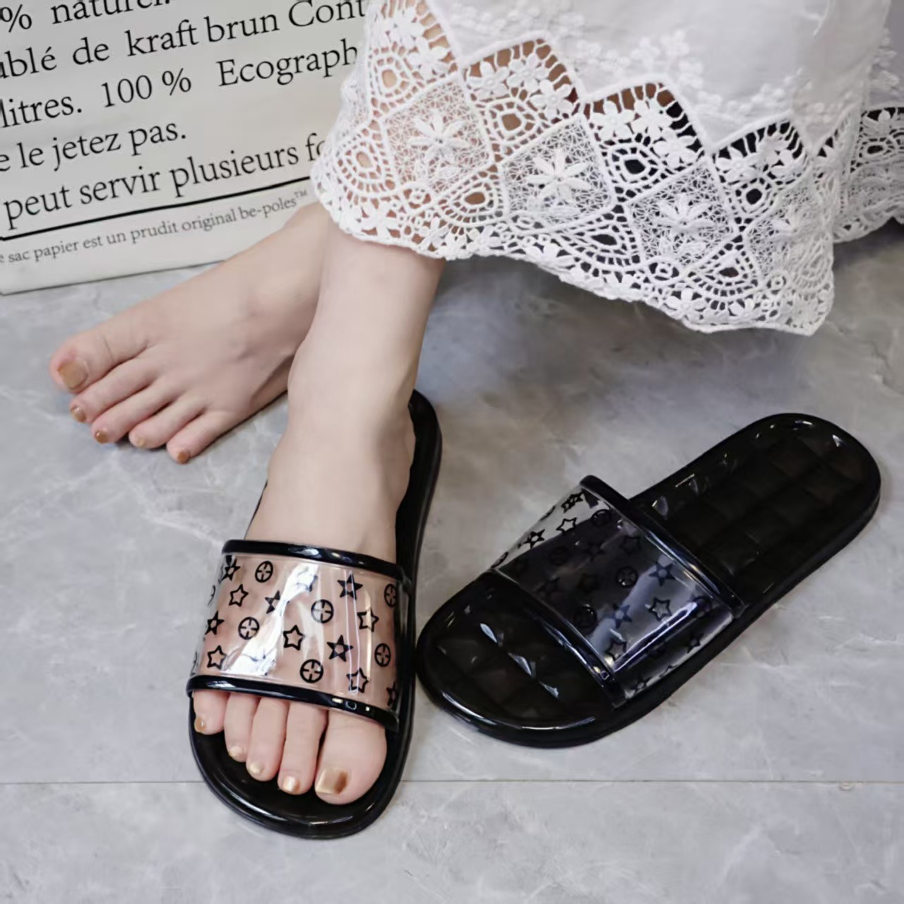 Slippers for Women Internet Celebrity Crystal Transparent Slippers for Women to Wear Outside Summer Bathroom Bathing Home Indoor Non-Slip Anti-Odor Women