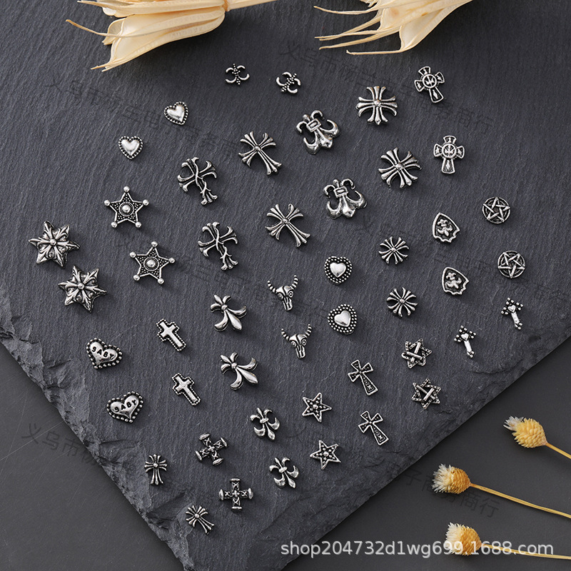 Новое ювелирное украшение для ногтей сердце крест барокко гексагональная звезда ретро темный стиль металлические аксессуары с алмазами