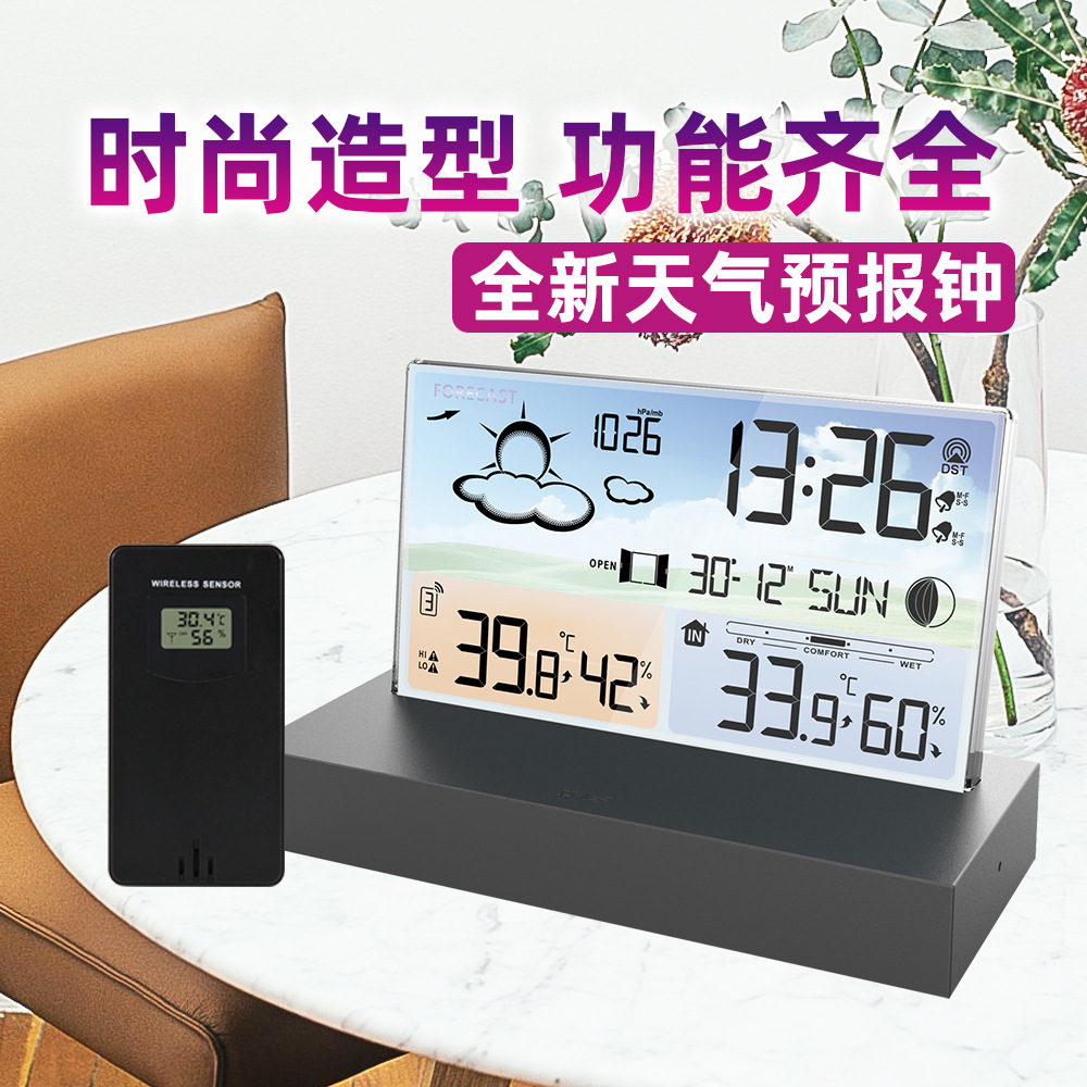 Трансграничные новые прозрачные стеклянные погодные часы 3396C цветной экран RF беспроводные многофункциональные электронные будильник